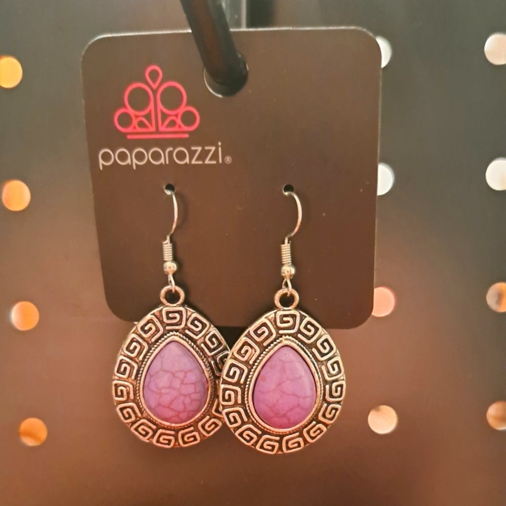 Paparazzi silver with faux lavender stone earrings